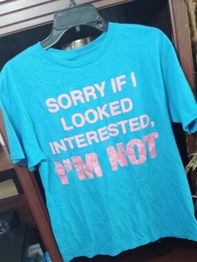 Women's Short Sleeve Graphic Tee in Bright Blue with Pink Text
